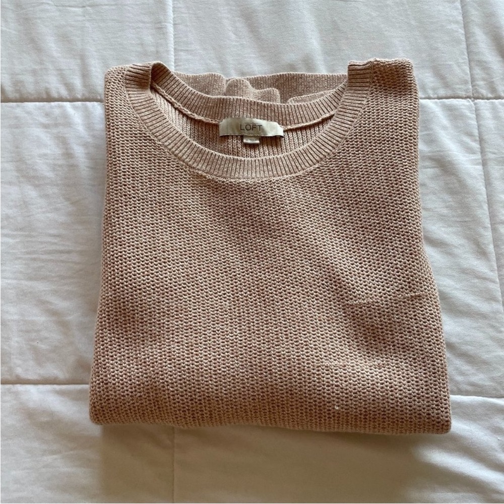 LOFT Cozy Light Pink Crew Neck Sweater